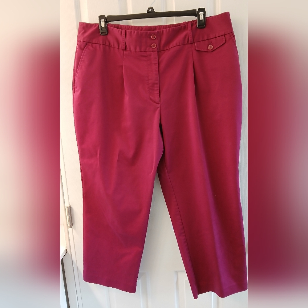 Liz Claiborne Twill Pants — Size 20 — Dark Berry • Wide Waistband • Stretch